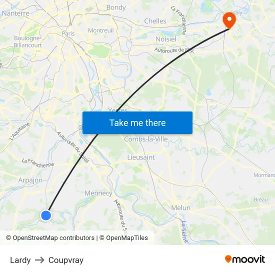Lardy to Coupvray map