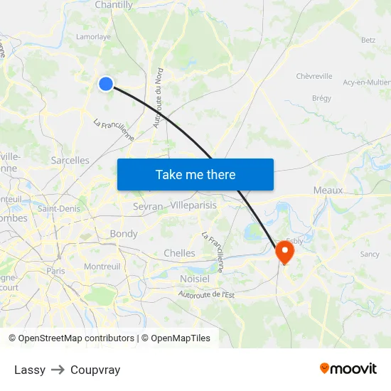 Lassy to Coupvray map