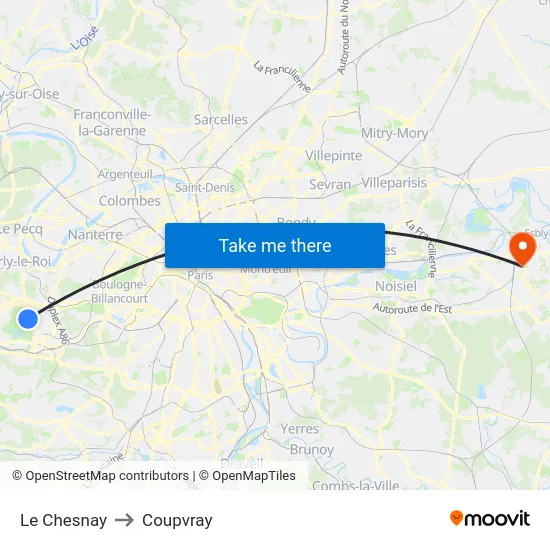 Le Chesnay to Coupvray map