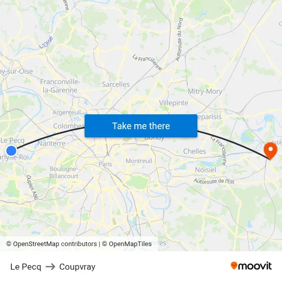 Le Pecq to Coupvray map
