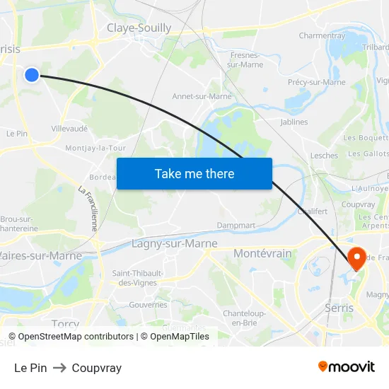 Le Pin to Coupvray map
