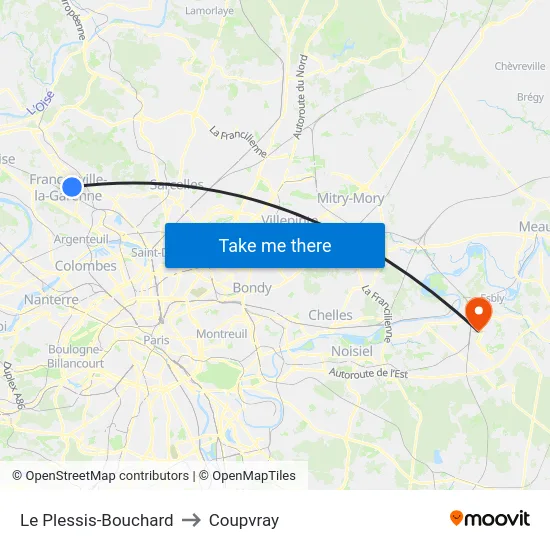 Le Plessis-Bouchard to Coupvray map