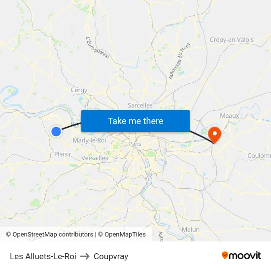 Les Alluets-Le-Roi to Coupvray map