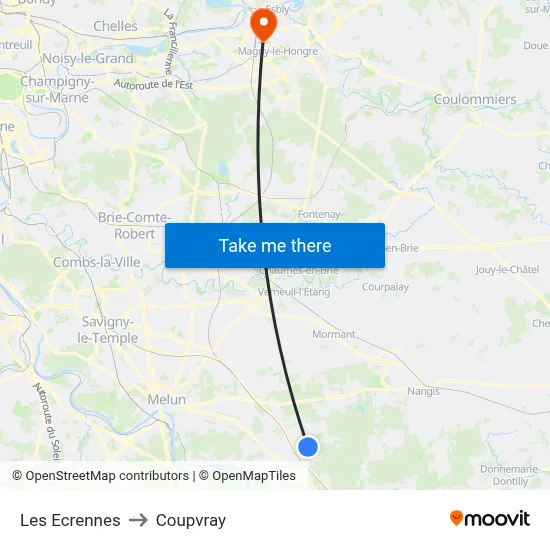 Les Ecrennes to Coupvray map