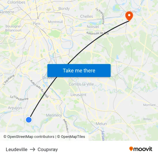 Leudeville to Coupvray map