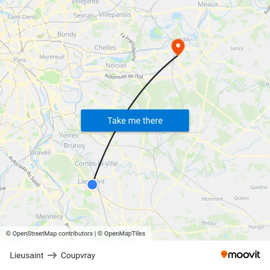 Lieusaint to Coupvray map
