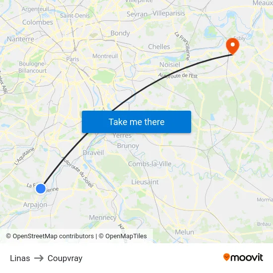 Linas to Coupvray map
