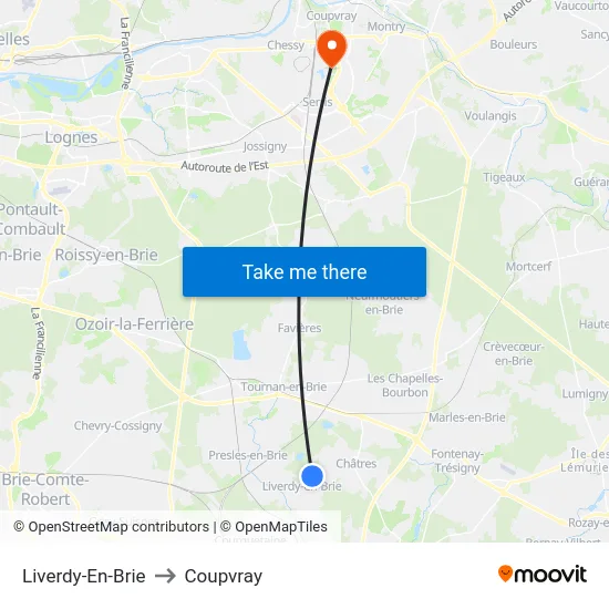 Liverdy-En-Brie to Coupvray map