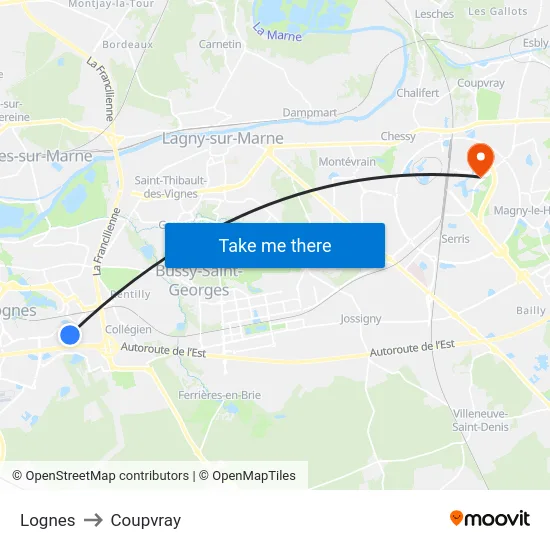 Lognes to Coupvray map