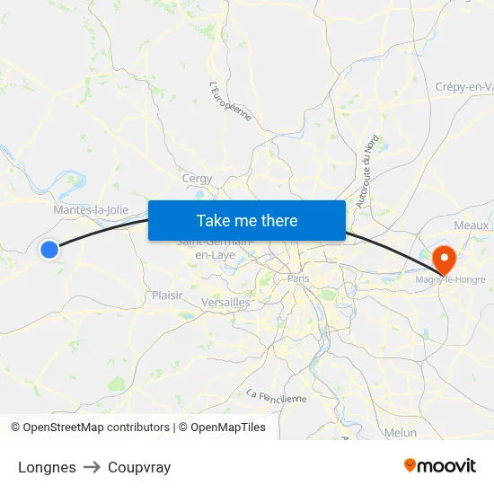 Longnes to Coupvray map