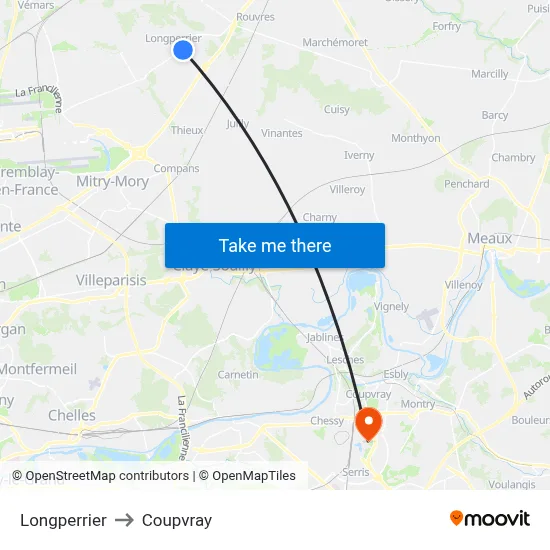 Longperrier to Coupvray map