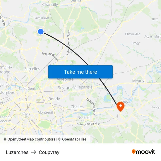 Luzarches to Coupvray map