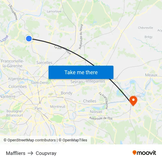 Maffliers to Coupvray map