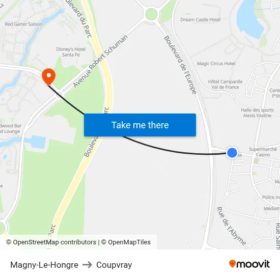 Magny-Le-Hongre to Coupvray map