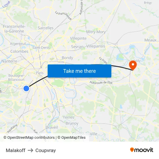 Malakoff to Coupvray map