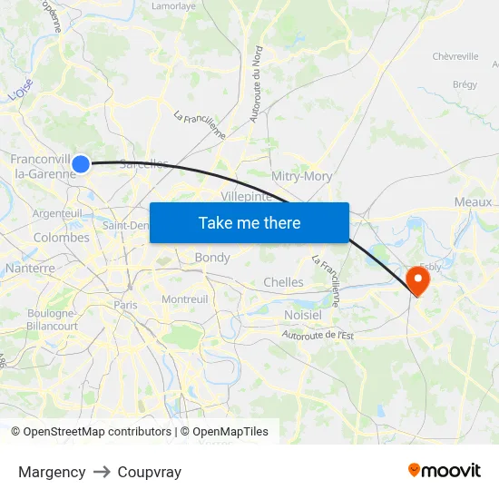 Margency to Coupvray map