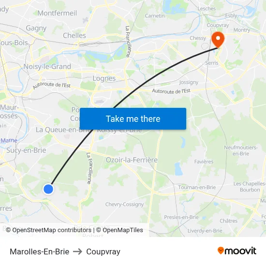 Marolles-En-Brie to Coupvray map