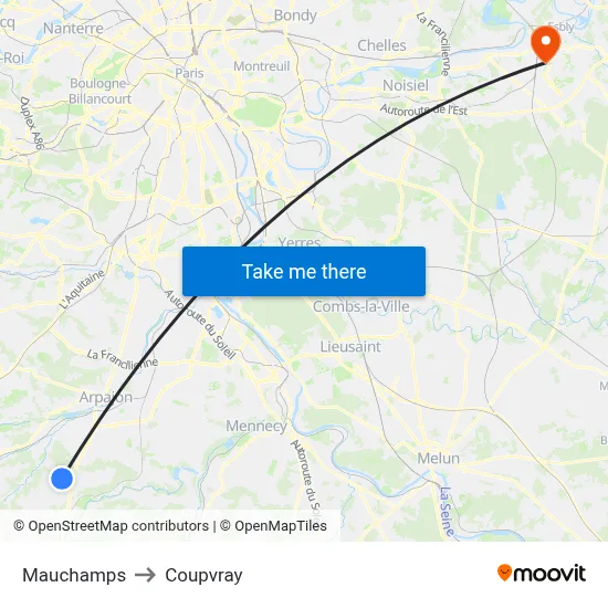 Mauchamps to Coupvray map