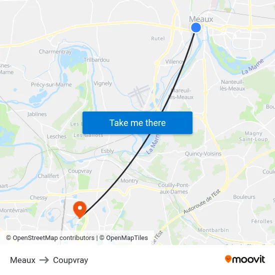 Meaux to Coupvray map
