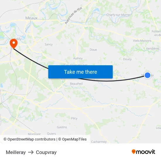 Meilleray to Coupvray map