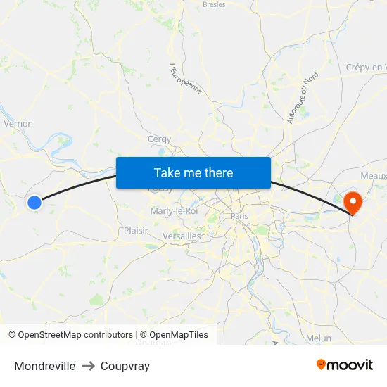 Mondreville to Coupvray map