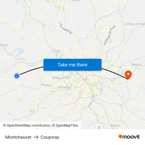 Montchauvet to Coupvray map