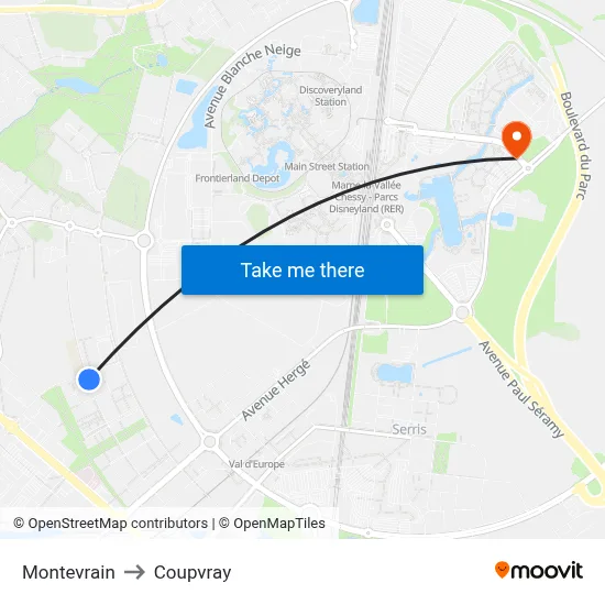 Montevrain to Coupvray map