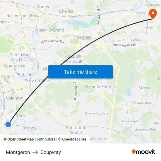 Montgeron to Coupvray map