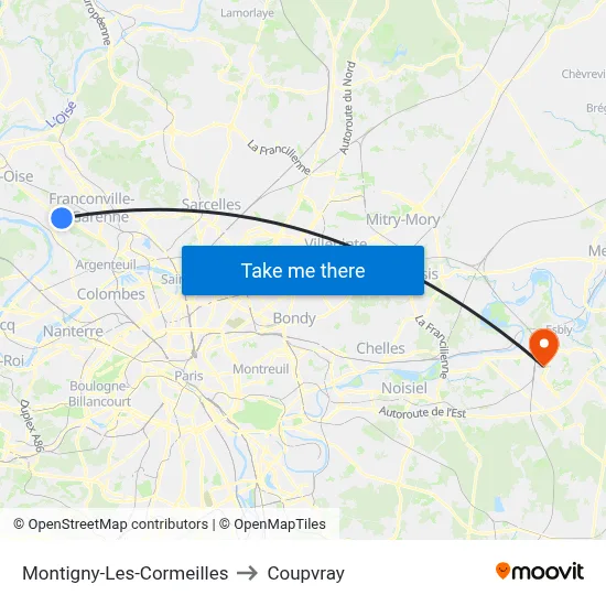 Montigny-Les-Cormeilles to Coupvray map