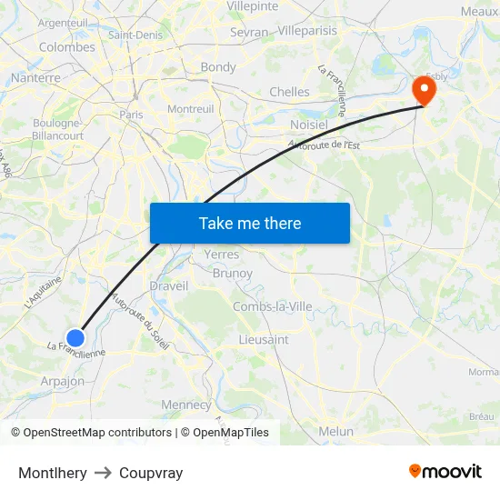 Montlhery to Coupvray map