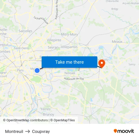 Montreuil to Coupvray map