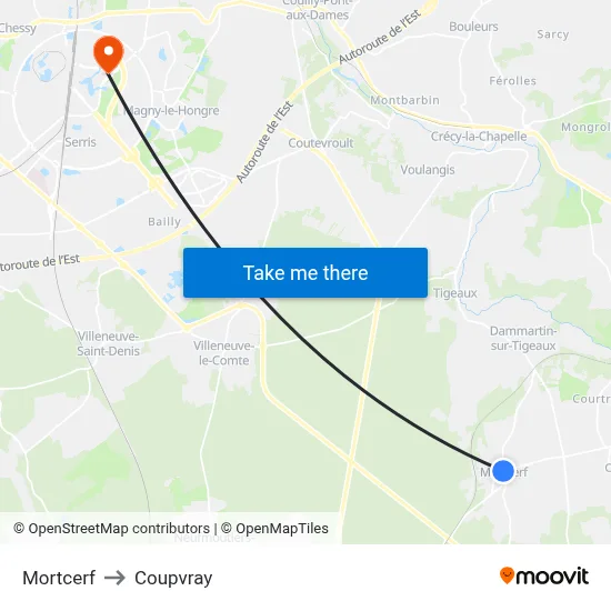 Mortcerf to Coupvray map