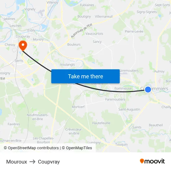 Mouroux to Coupvray map