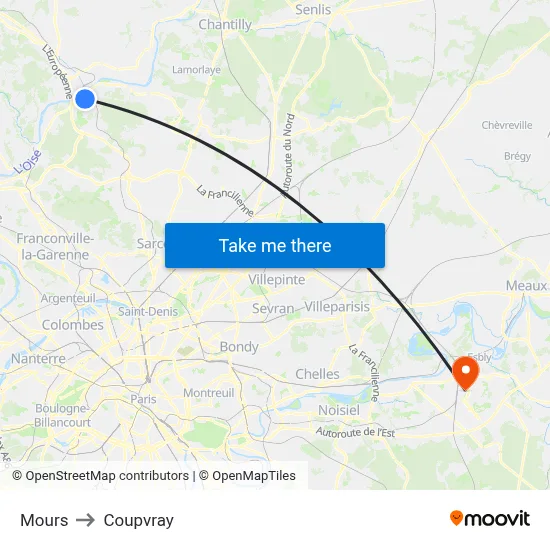 Mours to Coupvray map