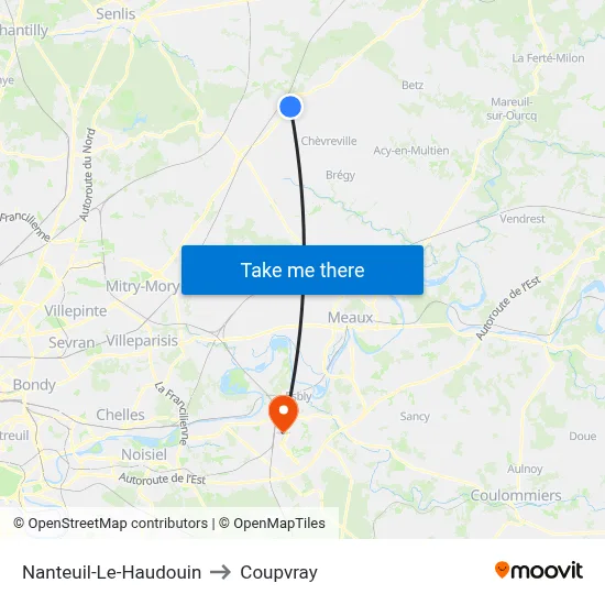 Nanteuil-Le-Haudouin to Coupvray map