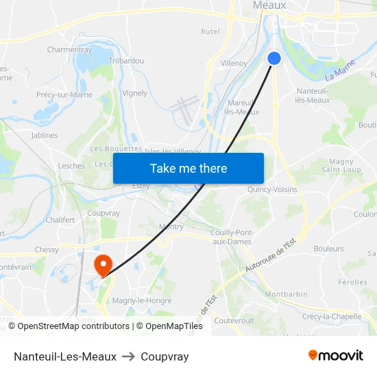 Nanteuil-Les-Meaux to Coupvray map