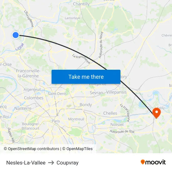 Nesles-La-Vallee to Coupvray map
