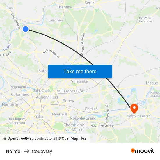 Nointel to Coupvray map