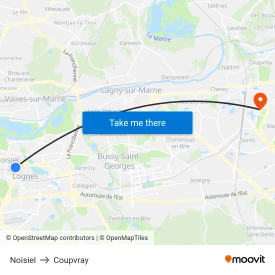 Noisiel to Coupvray map