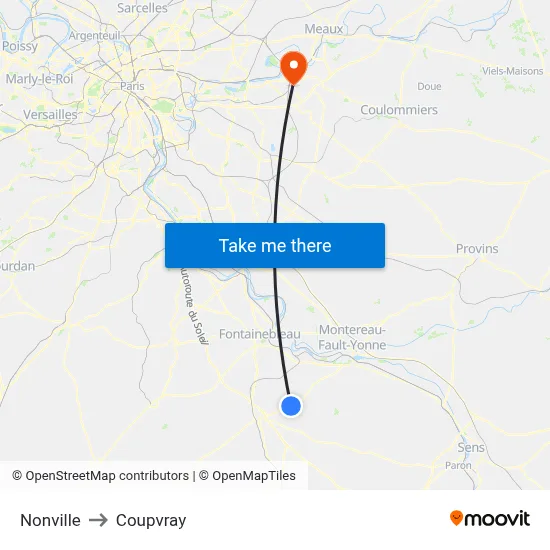 Nonville to Coupvray map