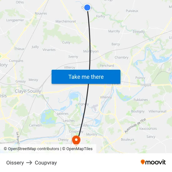 Oissery to Coupvray map