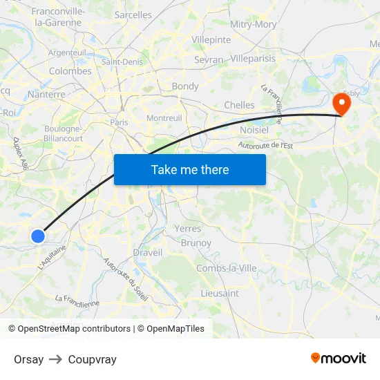 Orsay to Coupvray map