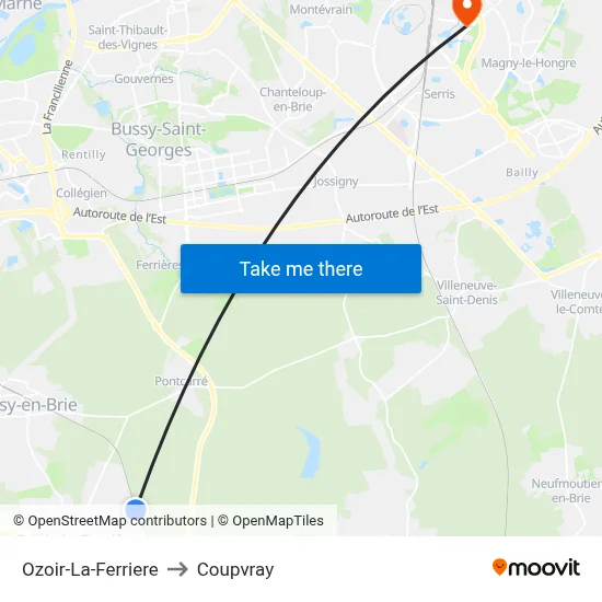 Ozoir-La-Ferriere to Coupvray map