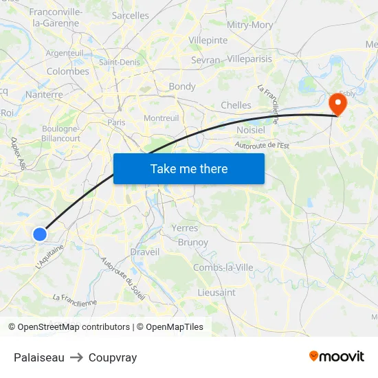 Palaiseau to Coupvray map
