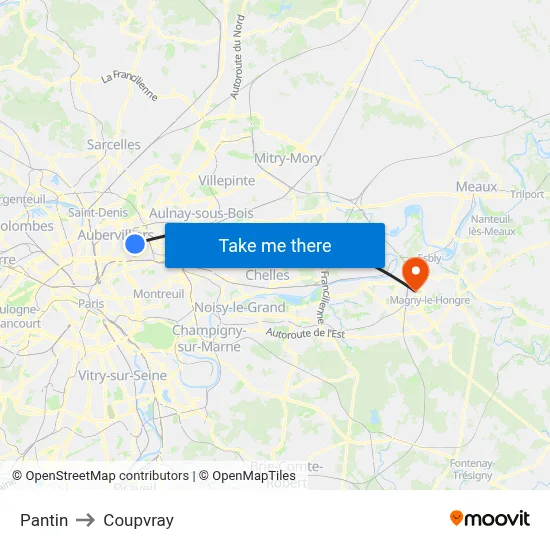 Pantin to Coupvray map