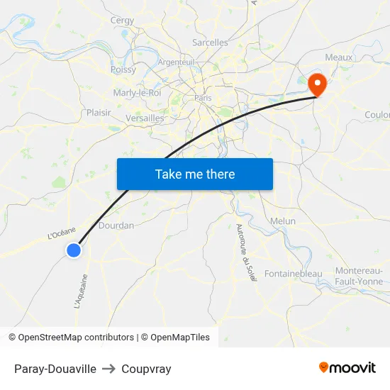 Paray-Douaville to Coupvray map