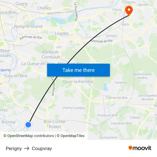 Perigny to Coupvray map