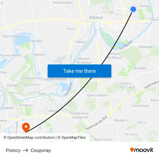 Poincy to Coupvray map