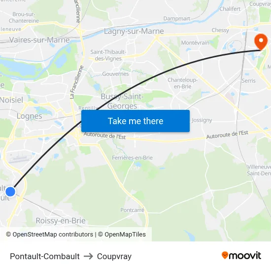 Pontault-Combault to Coupvray map