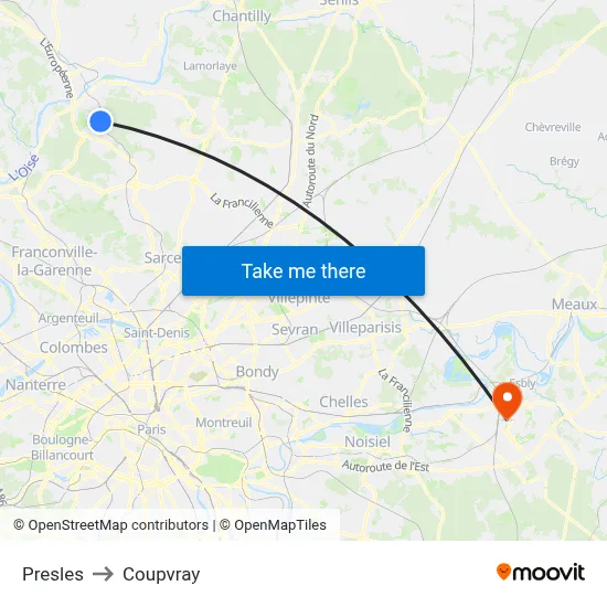 Presles to Coupvray map
